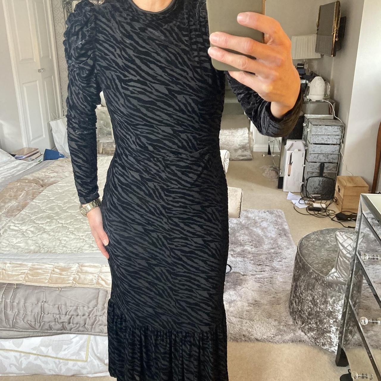 Warehouse, Midi Dress, Black Velvet Zebra Print,... Depop