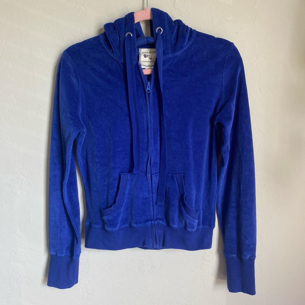 Royal Blue Velvet Jacket with Hood and Rinestone... - Depop