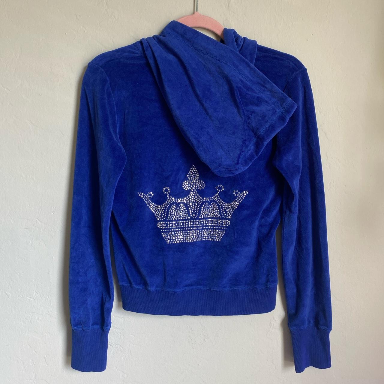 Royal Blue Velvet Jacket with Hood and Rinestone... - Depop