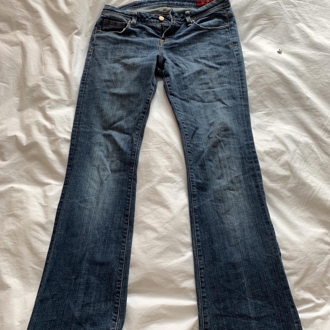 Low waisted vintage flared distressed jeans 10/12... - Depop