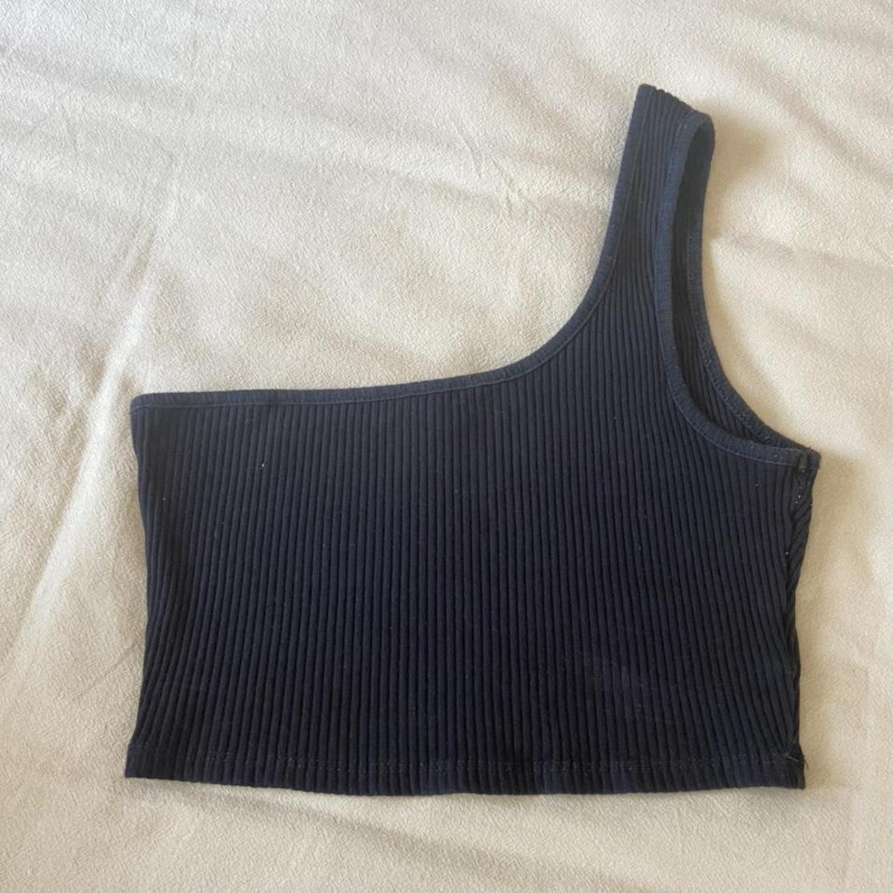 black ribbed one shoulder tank top! only worn a few... - Depop