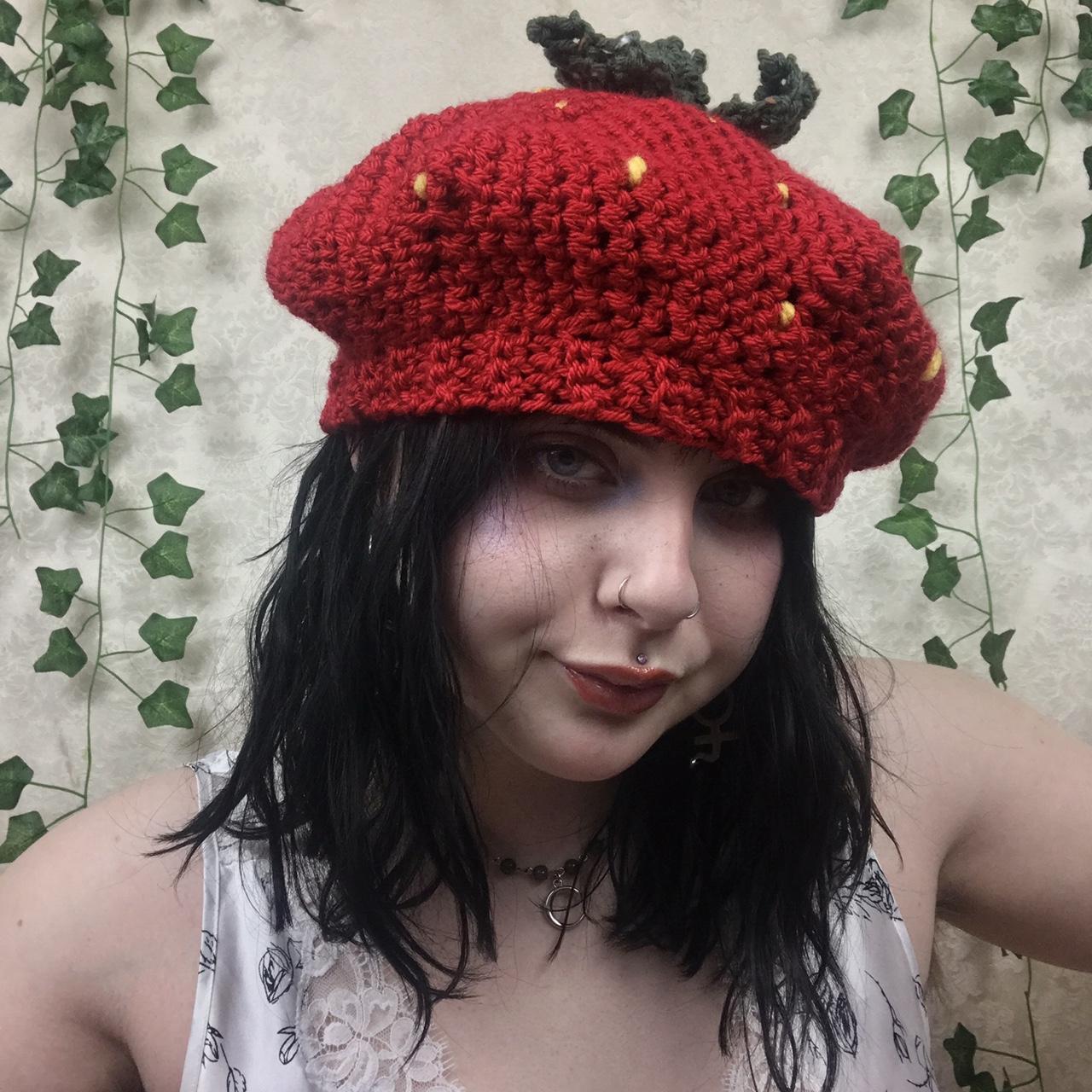 crochet strawberry beret