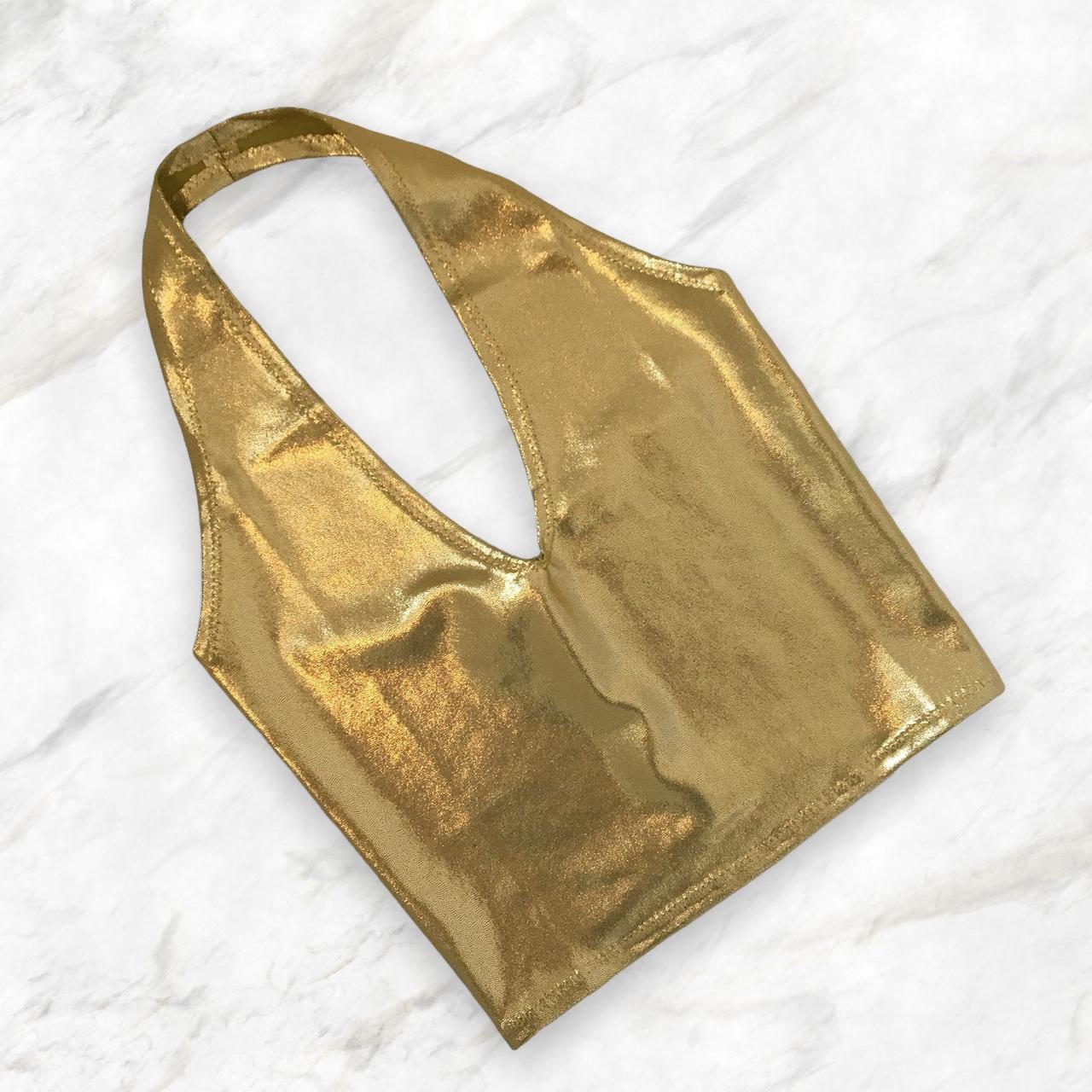 Halterneck Crop Top In Gold Shine Holographic Lycra.... - Depop