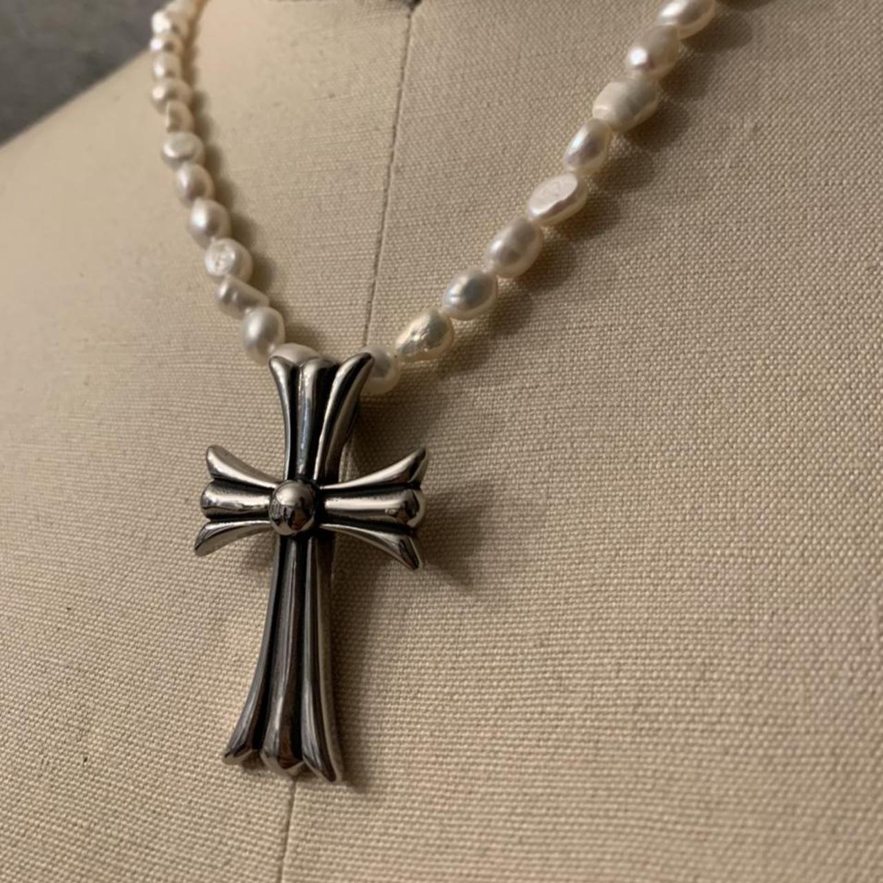 Freshwater Pearl Over Size Cross Necklace Non Depop