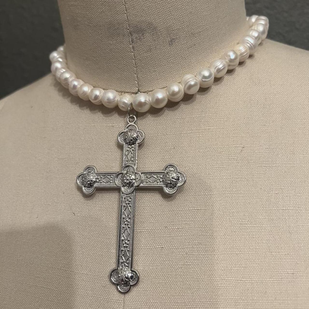 Over size cross freshwater pearl cross... - Depop