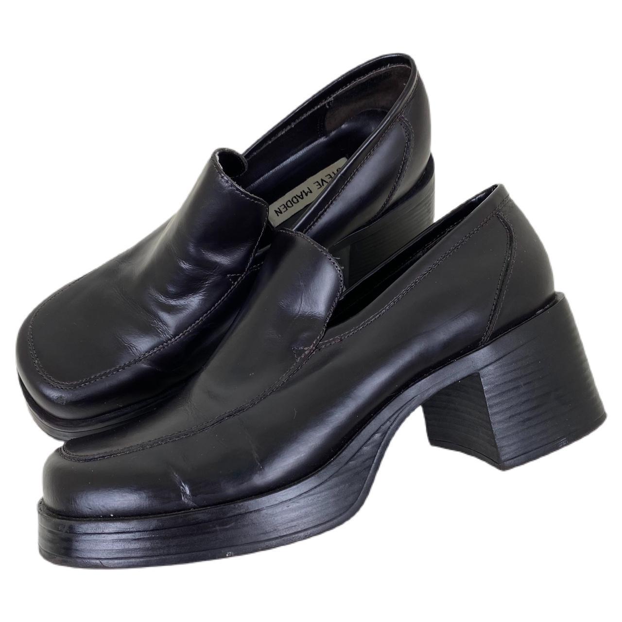 Vintage 90s STEVE MADDEN Black Leather Platform... - Depop