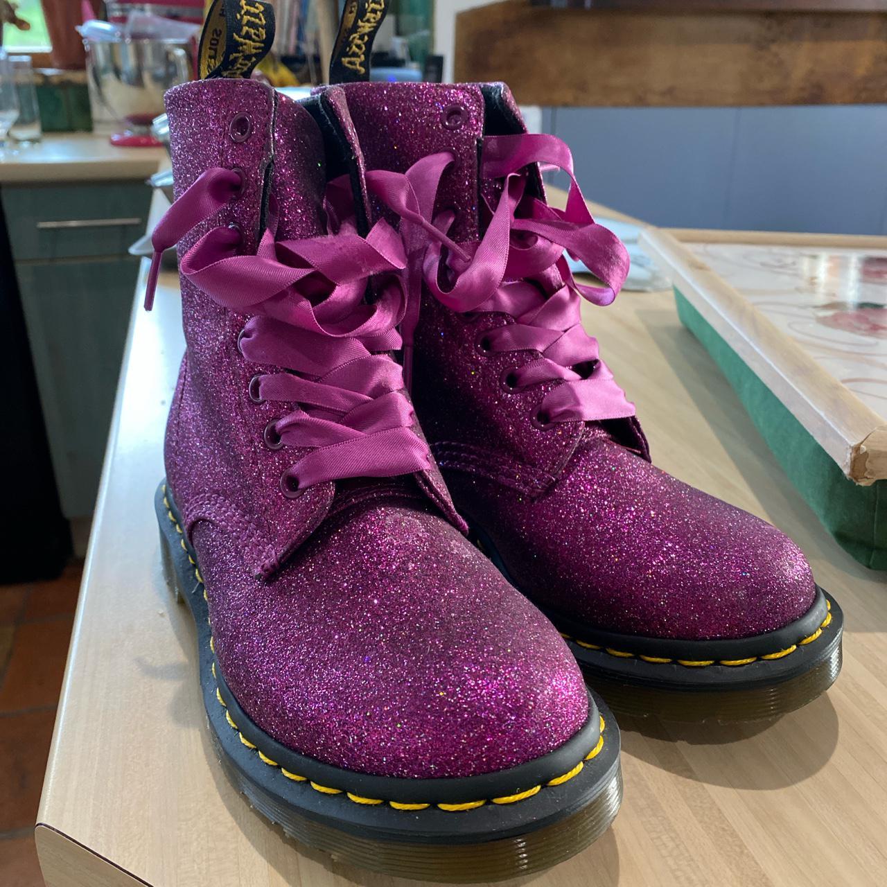 Barely worn pink glitter statement Doc Martens.... Depop