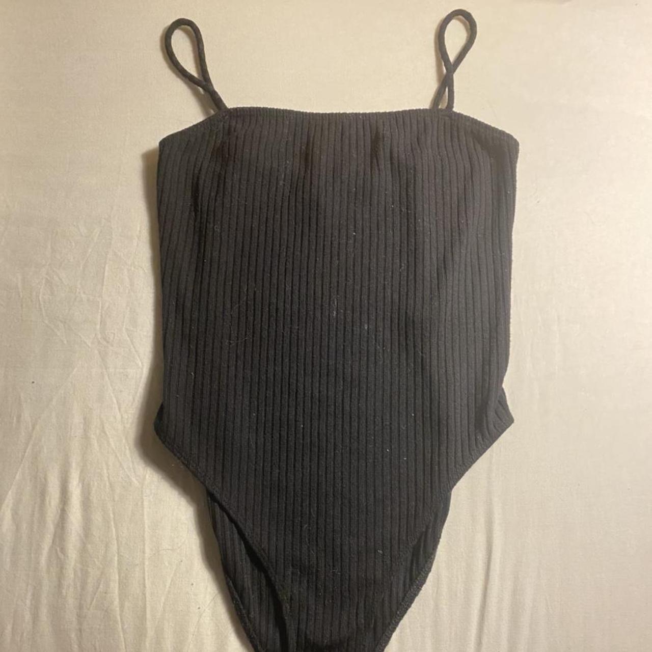 simple black bodysuit , spaghetti straps , vertical... Depop