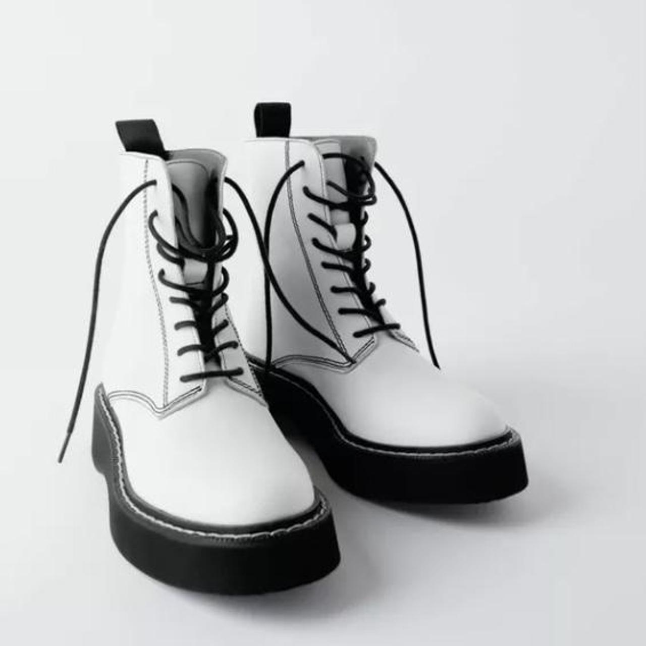 Zara White Leather Military Style Track Sole