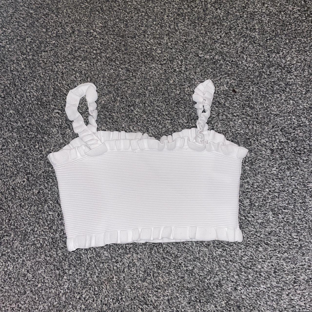 Zara white ruffle detail knitted crop top Depop