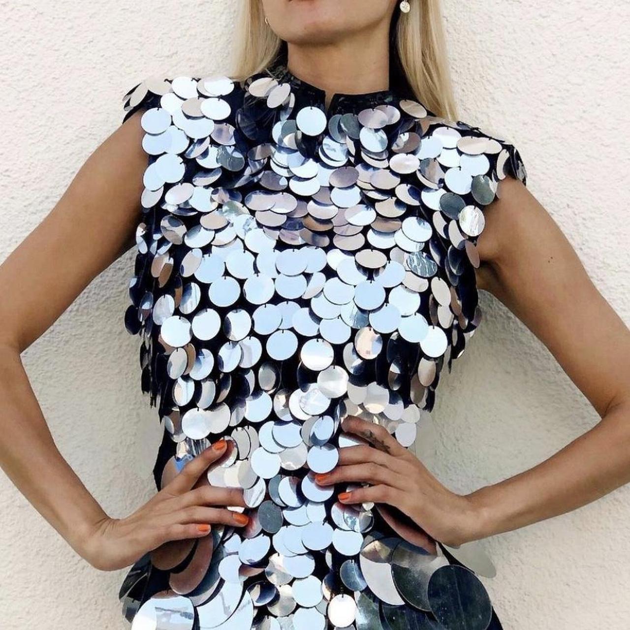 HEYAMI silver oversized sequin disco mini dress UK… - Depop