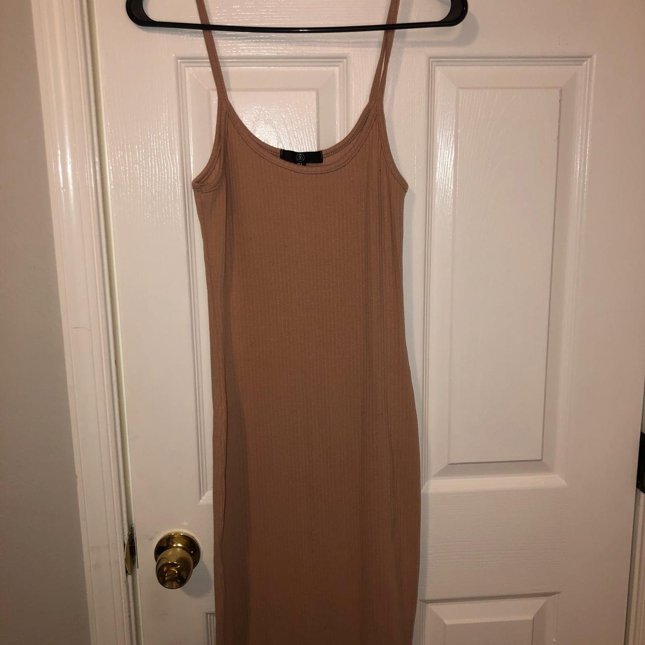 Nude ribbed maxi dress. Only worn once. Fits size 2... - Depop