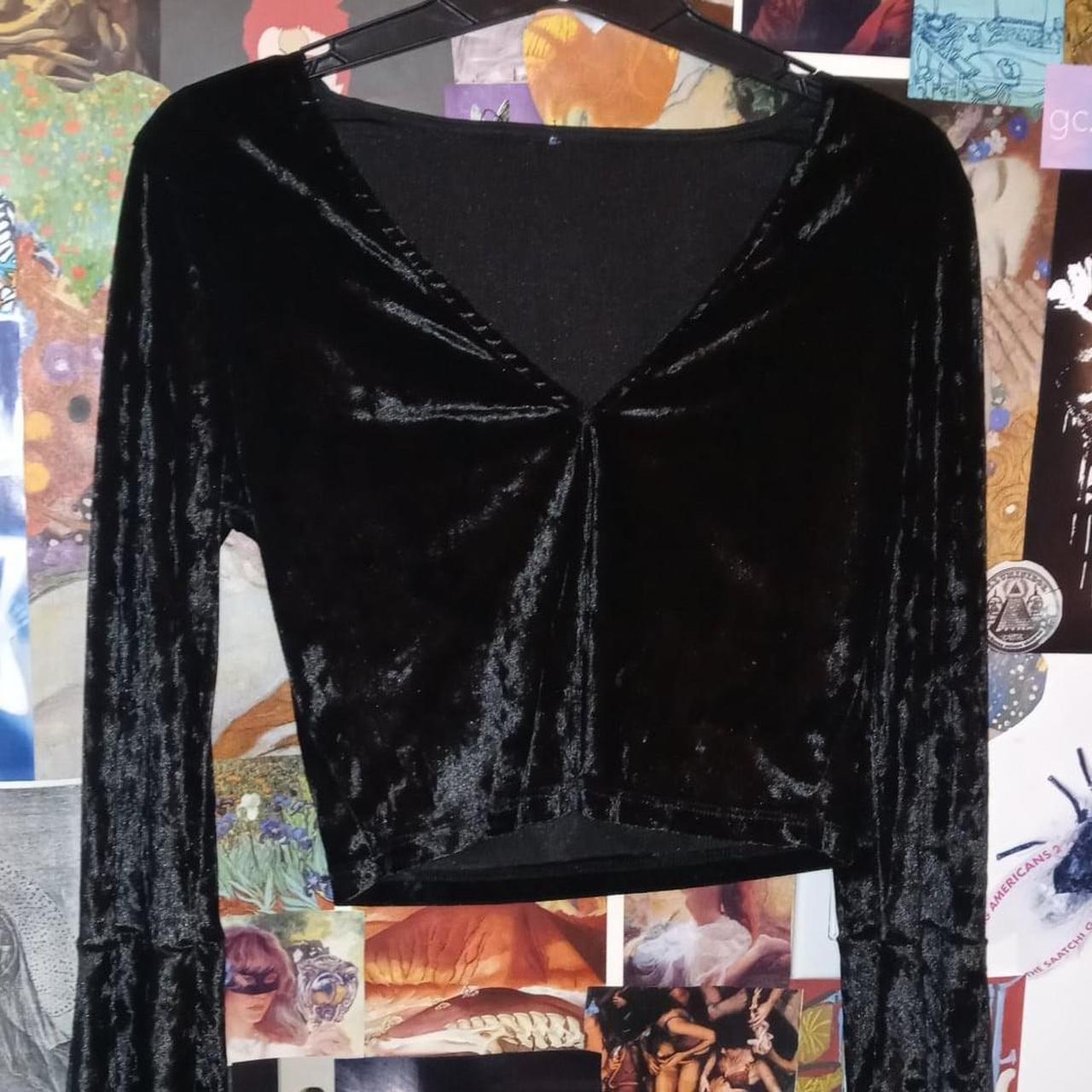 velvet bell sleeve crop top. good condition #goth... - Depop