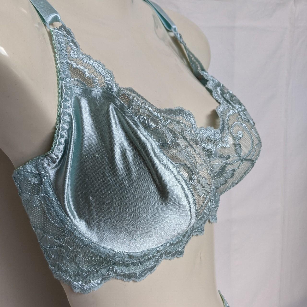 Vintage satin aqua lingerie wired bra and underwear... - Depop