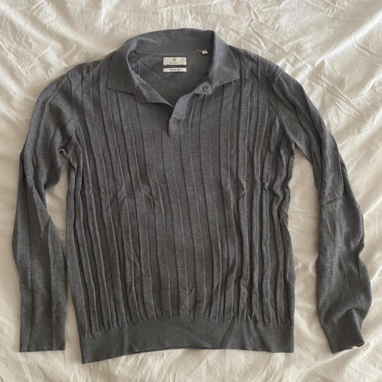 GANT GREY COTTON SILK LONG SLEEVE POLO • Size M •... - Depop