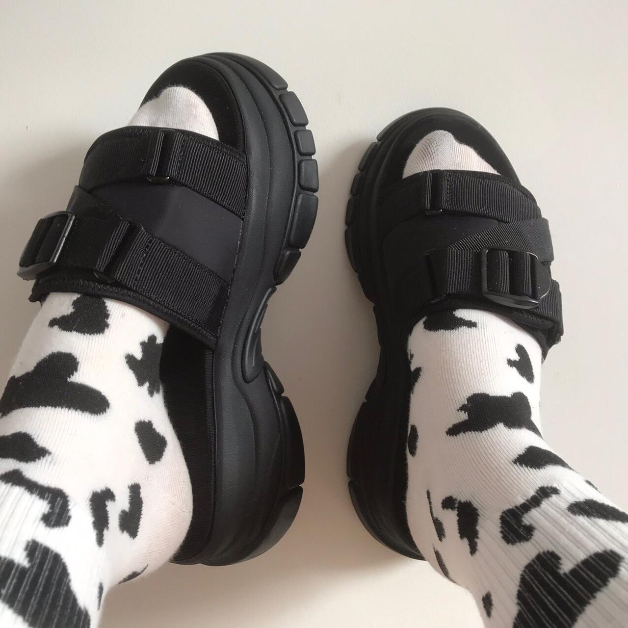 Zara chunky sports slip on black sandals with Depop - Main Image