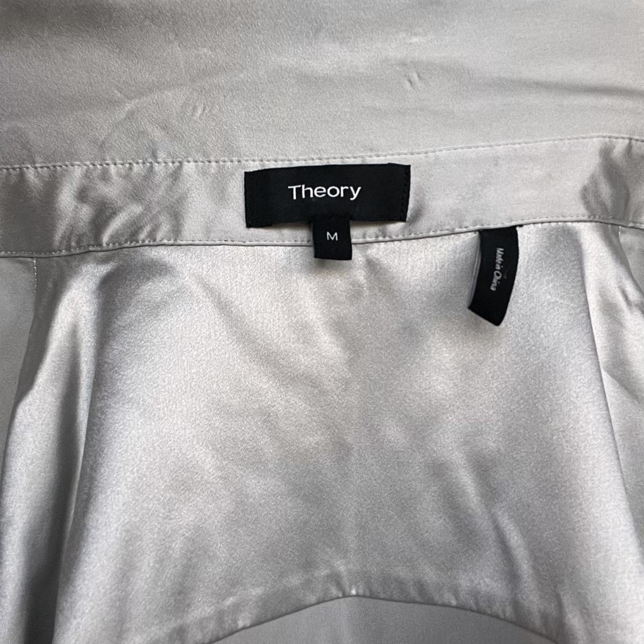 Theory silver satin button down blouse size medium.... - Depop