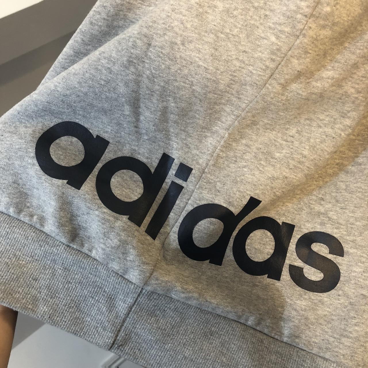 navy blue and grey adidas sweatshirt jumper in size... - Depop