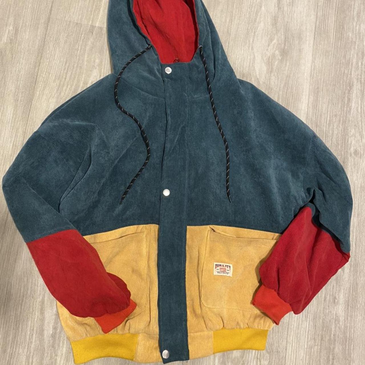 corduroy jacket red green yellow