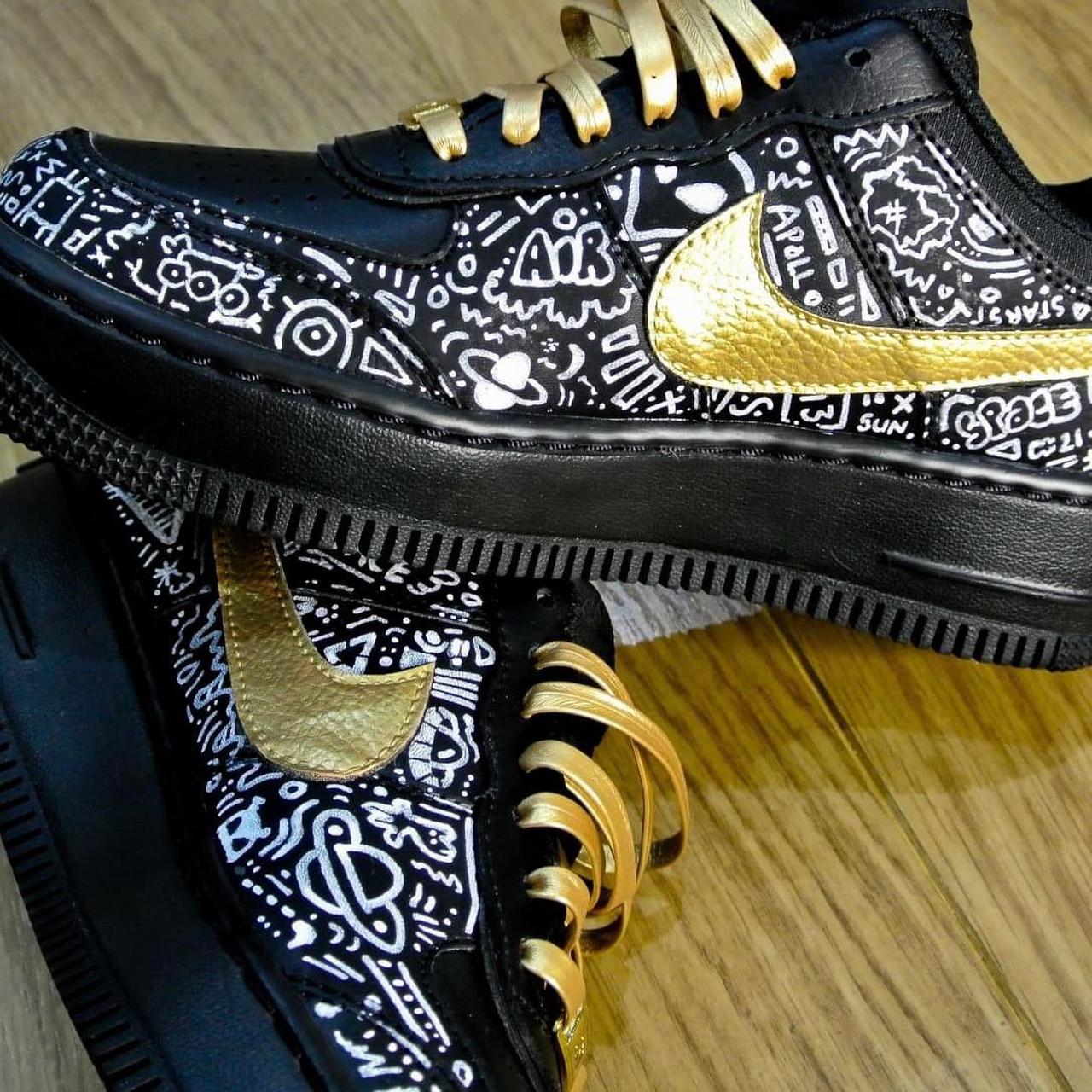 Custom Nike Air Force 1 with white doodles and gold