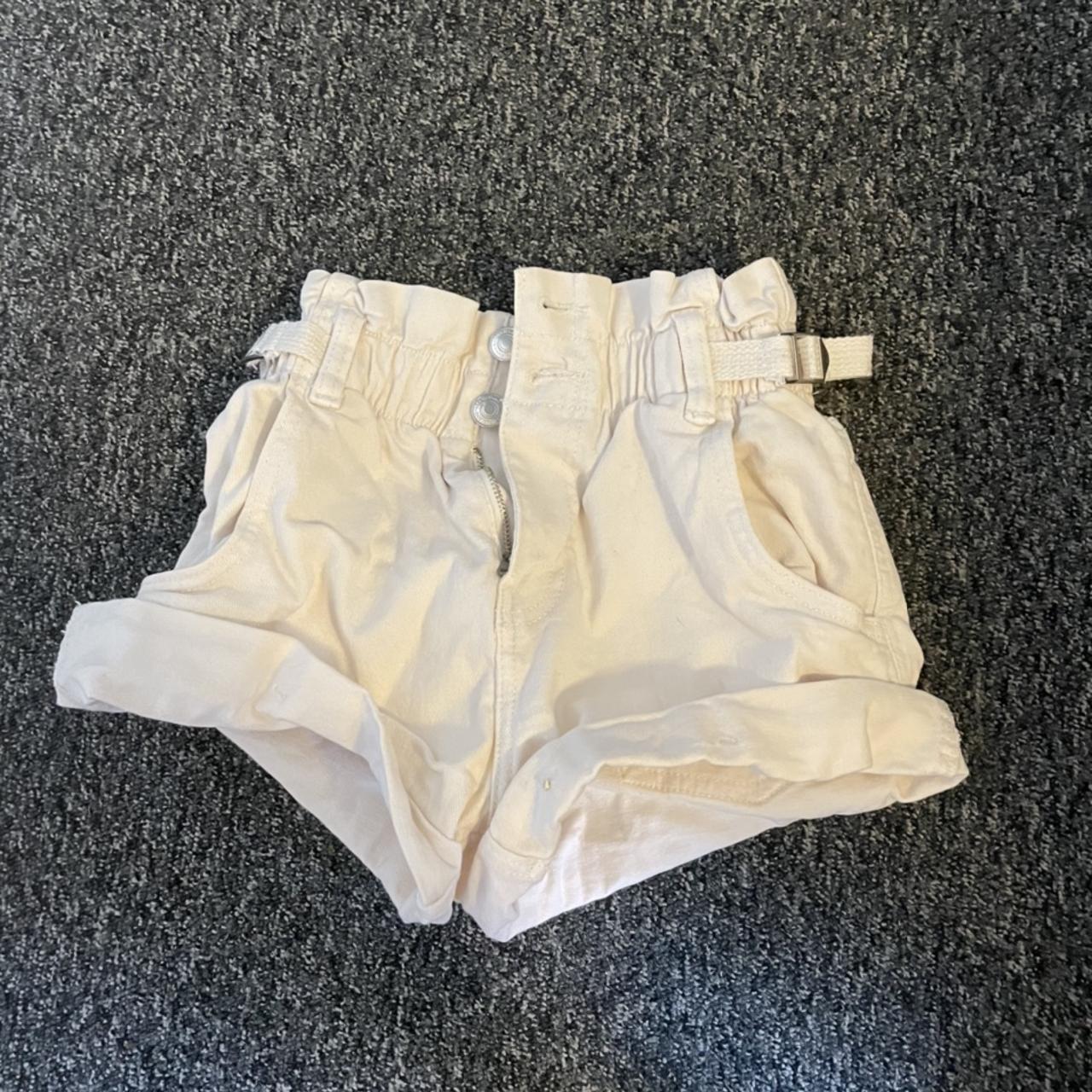 High waisted beige paper bag shorts bershka Depop