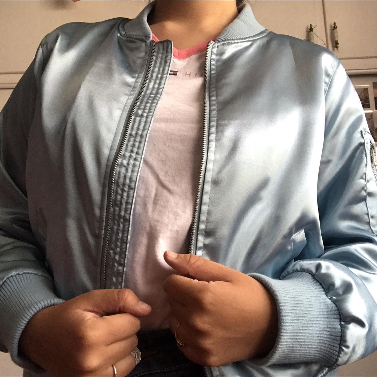 light blue metallic jacket