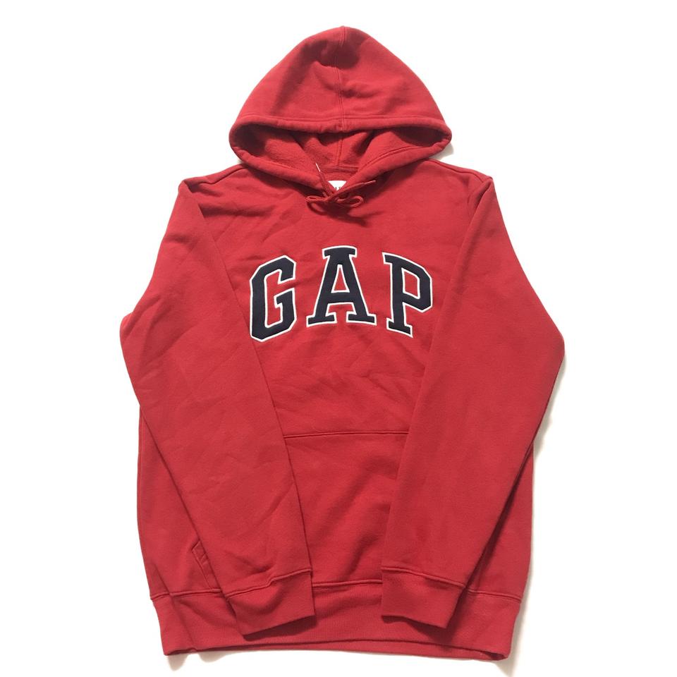 Brown graphic hoodie from Gap. Red lettering and red - Depop