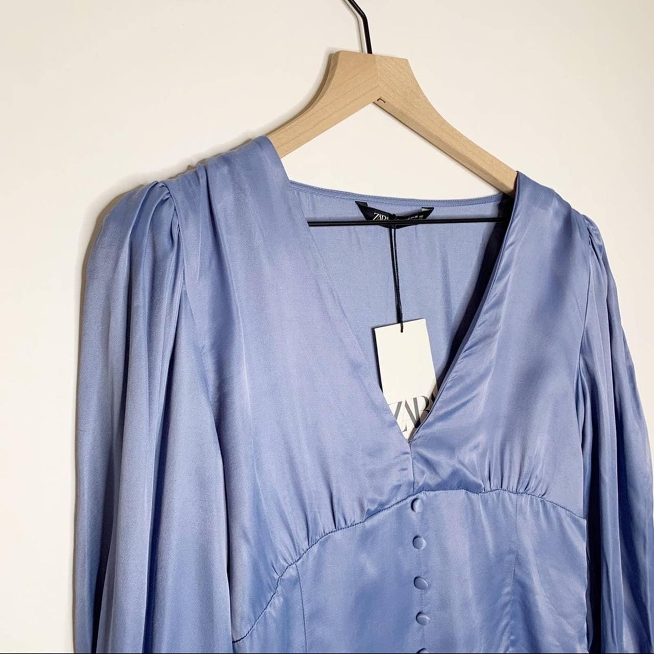 Zara Satin VNeck Puff Sleeve Top in Sky Blue. Size... Depop