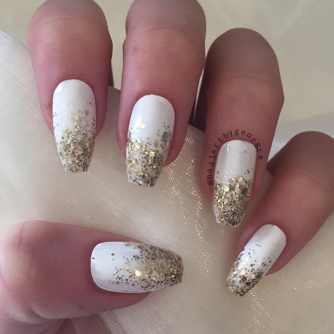 White and Gold Nails | Depop