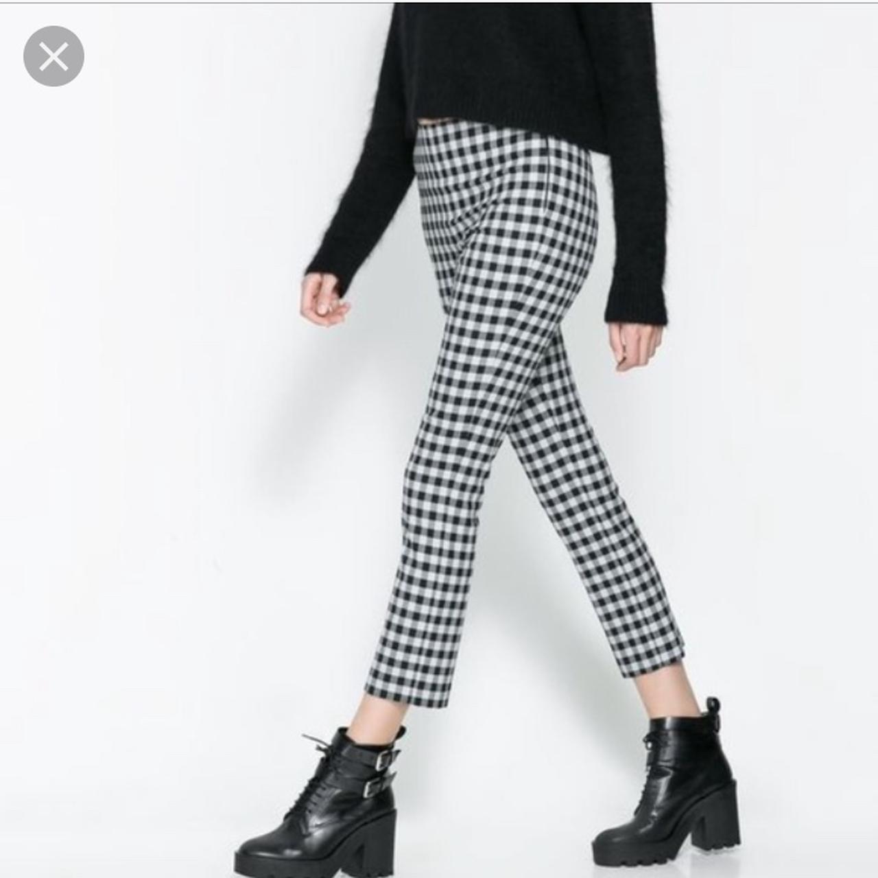 zara black and white checkered pants