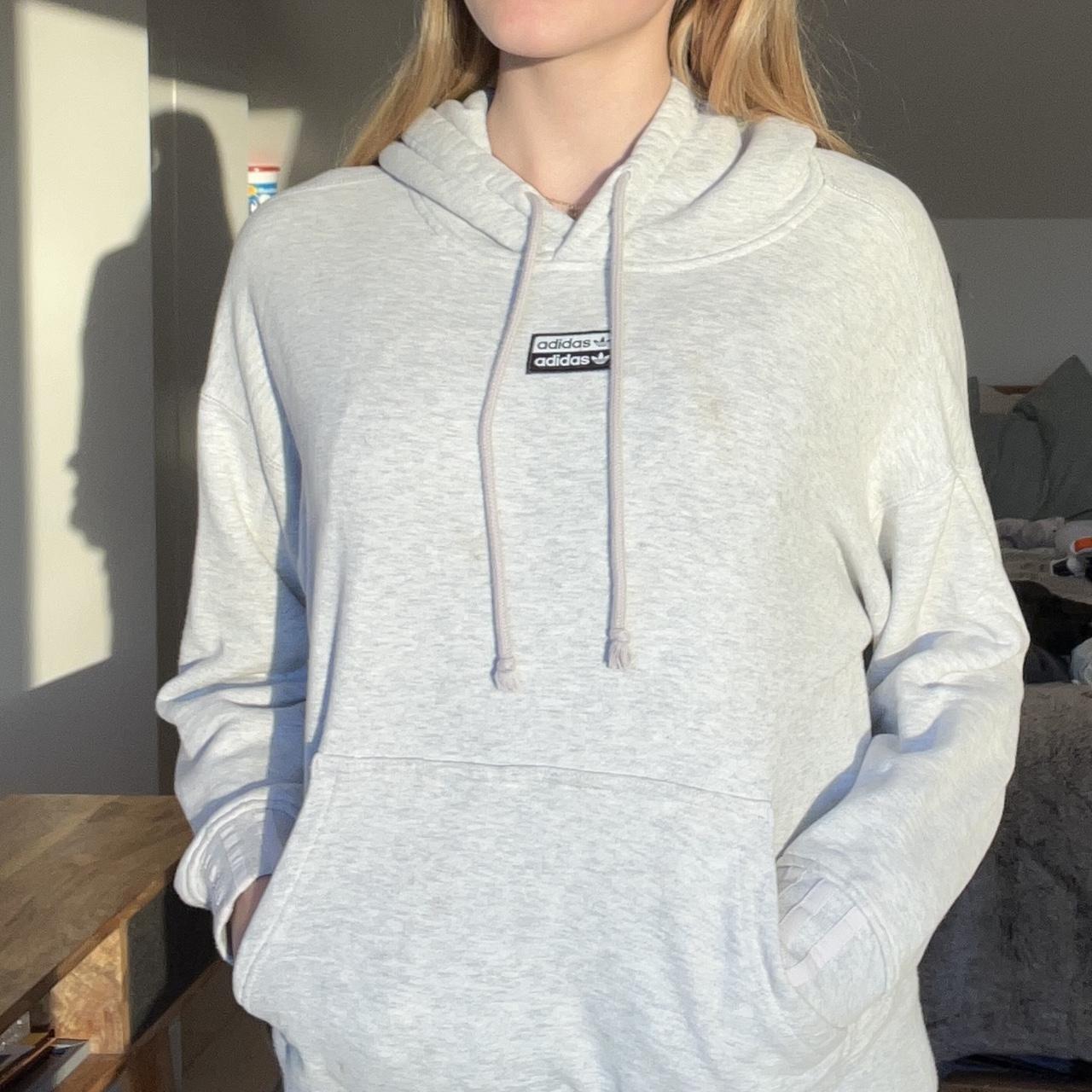 Light grey Adidas hoodie Super comfy UK size... - Depop