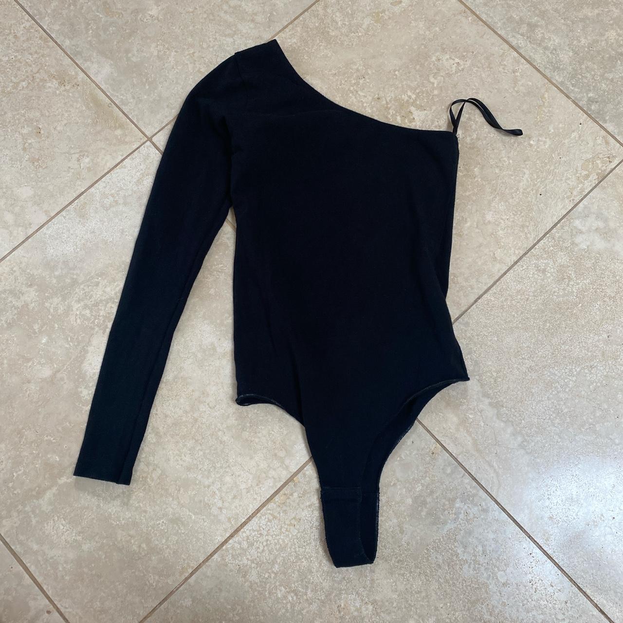 brandy melville black one sleeve bodysuit worn once... - Depop