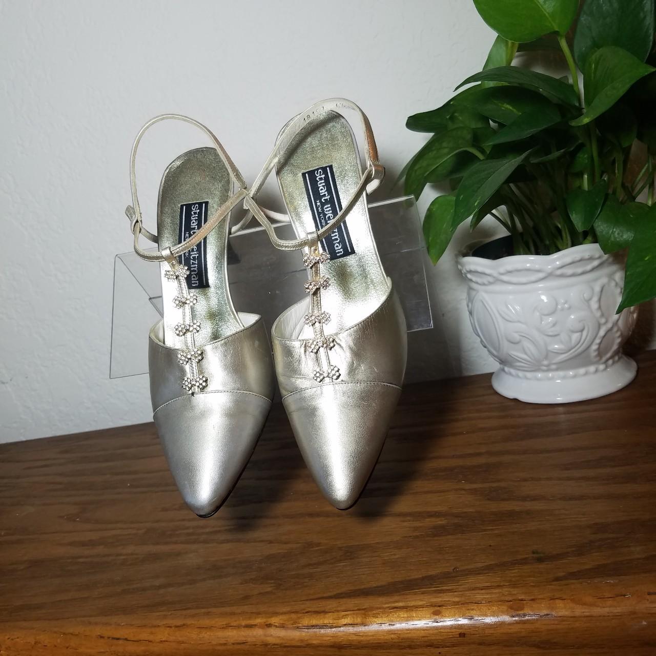 stuart weitzman gold wedges