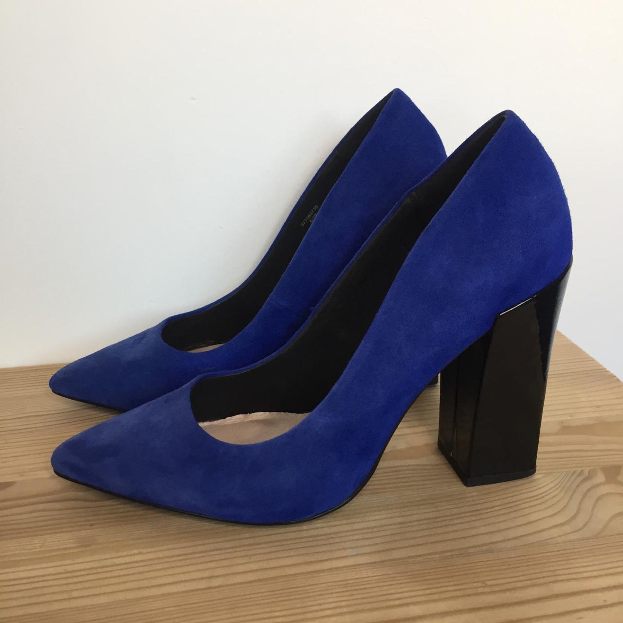 Faith blue real leather suede block chunky heel