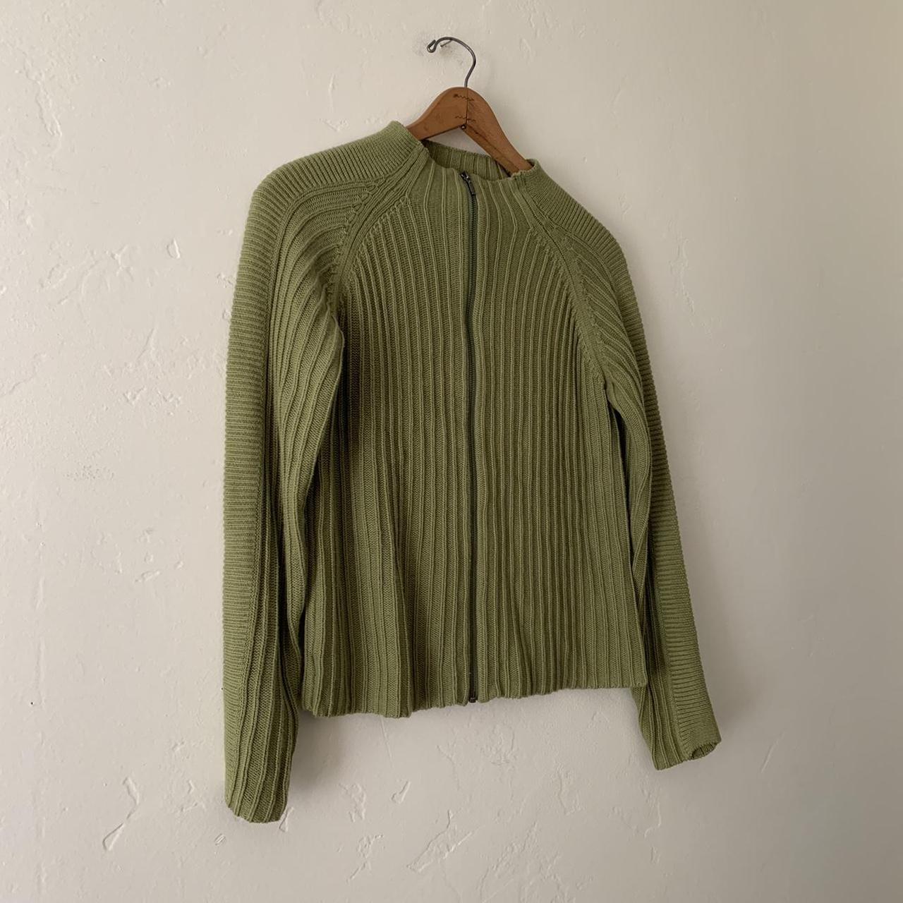 vintage grunge fairy knit sweater zip up chartreuse... - Depop
