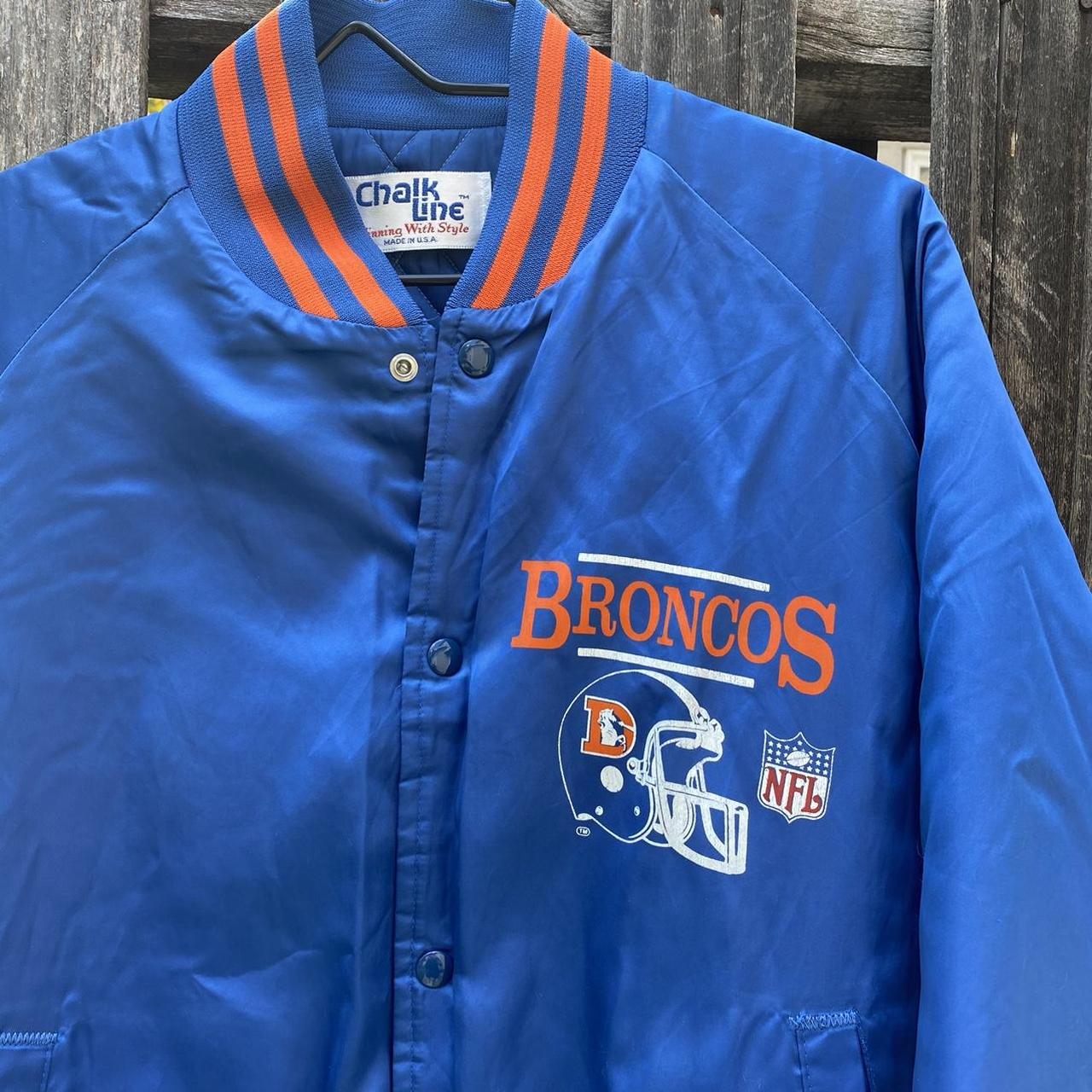 Vintage Denver Broncos Bomber Jacket Youth Small Blue Orange 80s Chalk Line  NFL