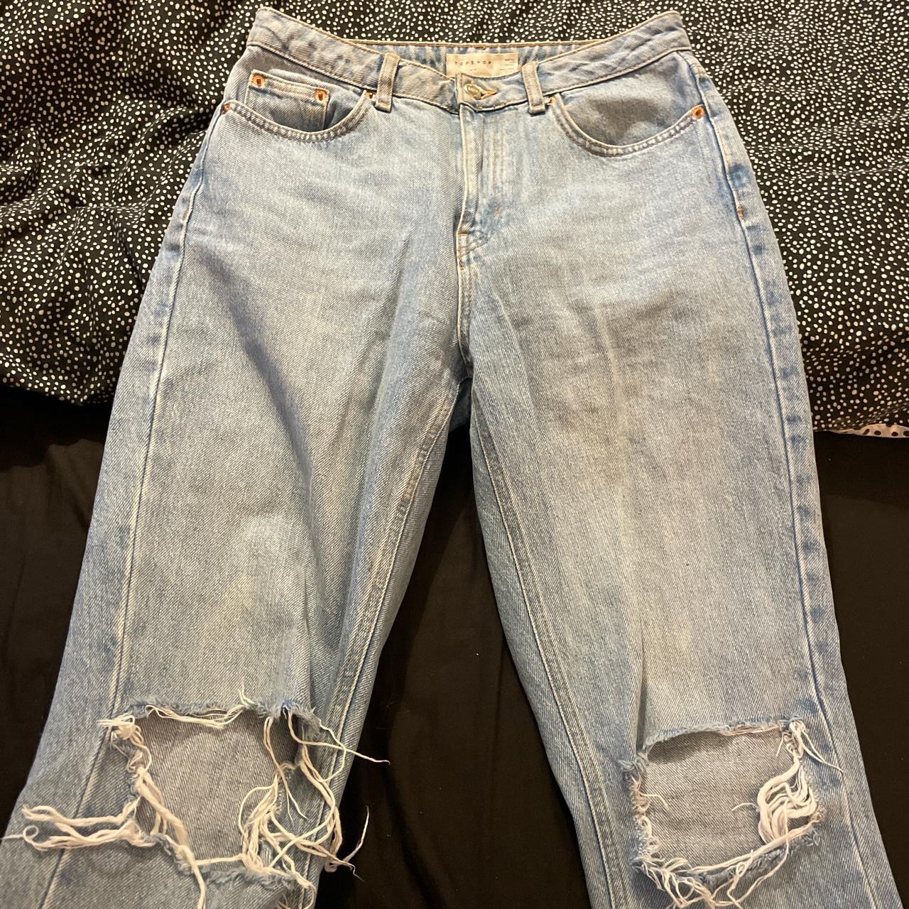 light blue topshop mom jeans with ripped knees... - Depop