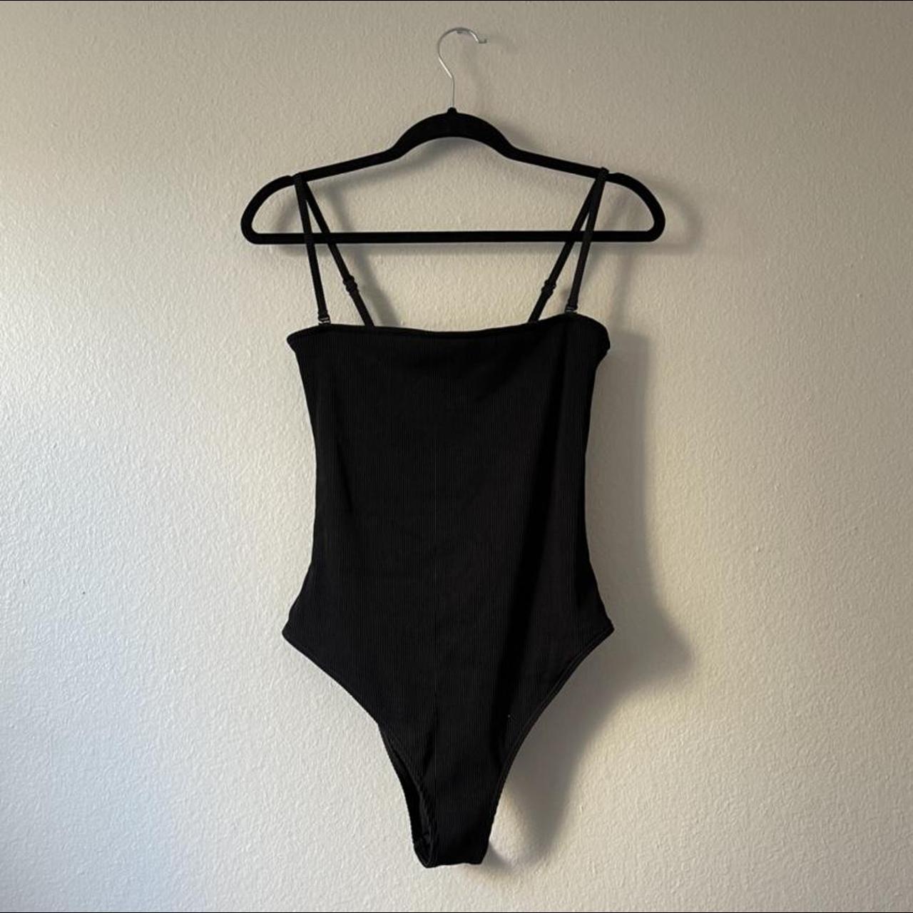 zulu & zephyr black ribbed one piece swimsuit size... - Depop