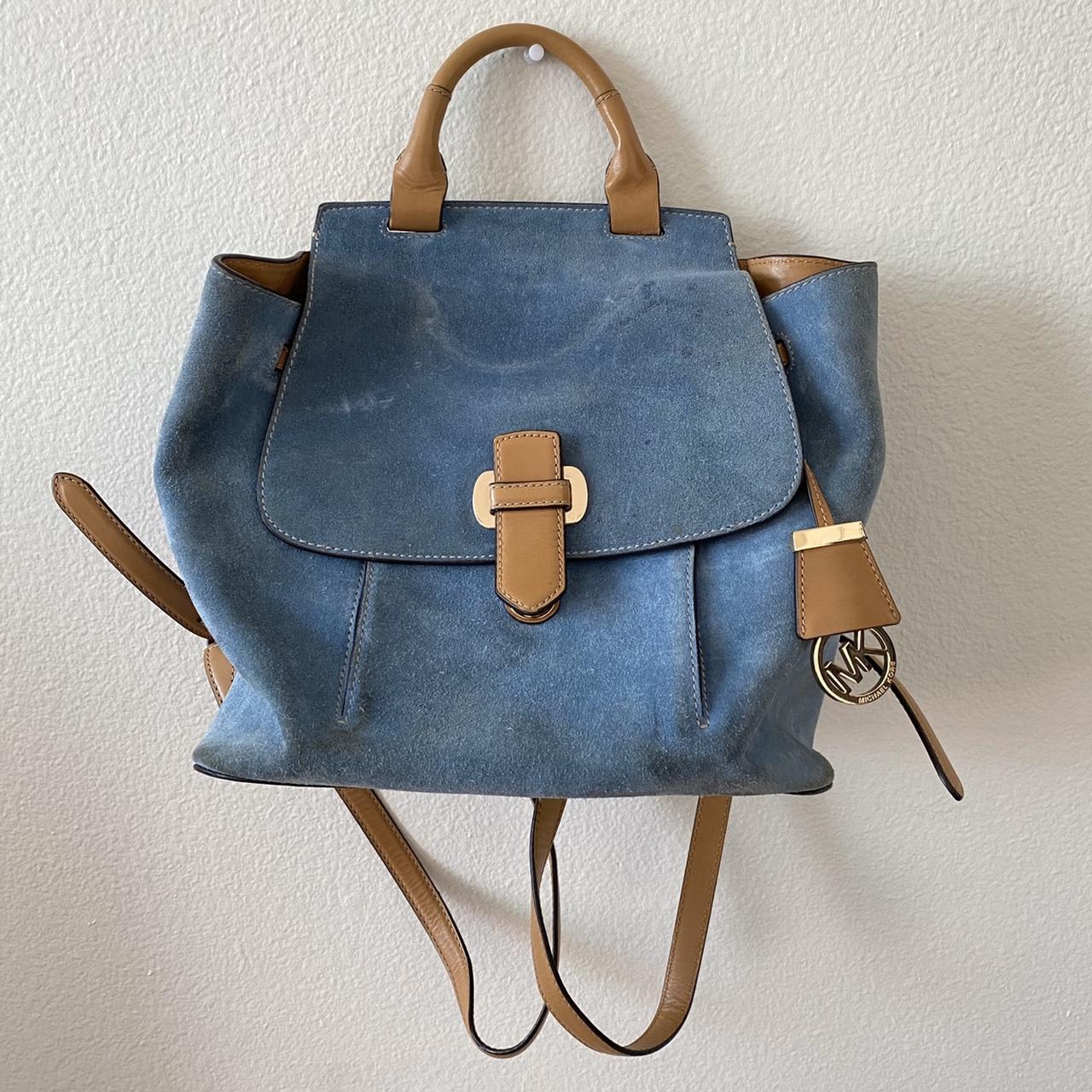 Michael Kors, Bags, Michael Kors Romy Medium Blue Suede Backpack