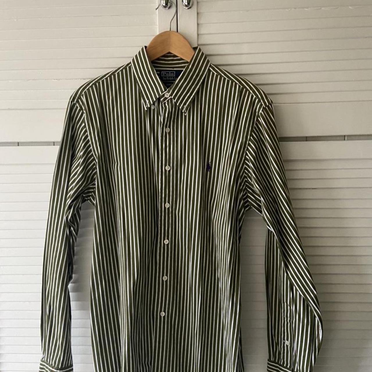 Vintage Ralph Lauren shirt in green & white stripe.... - Depop