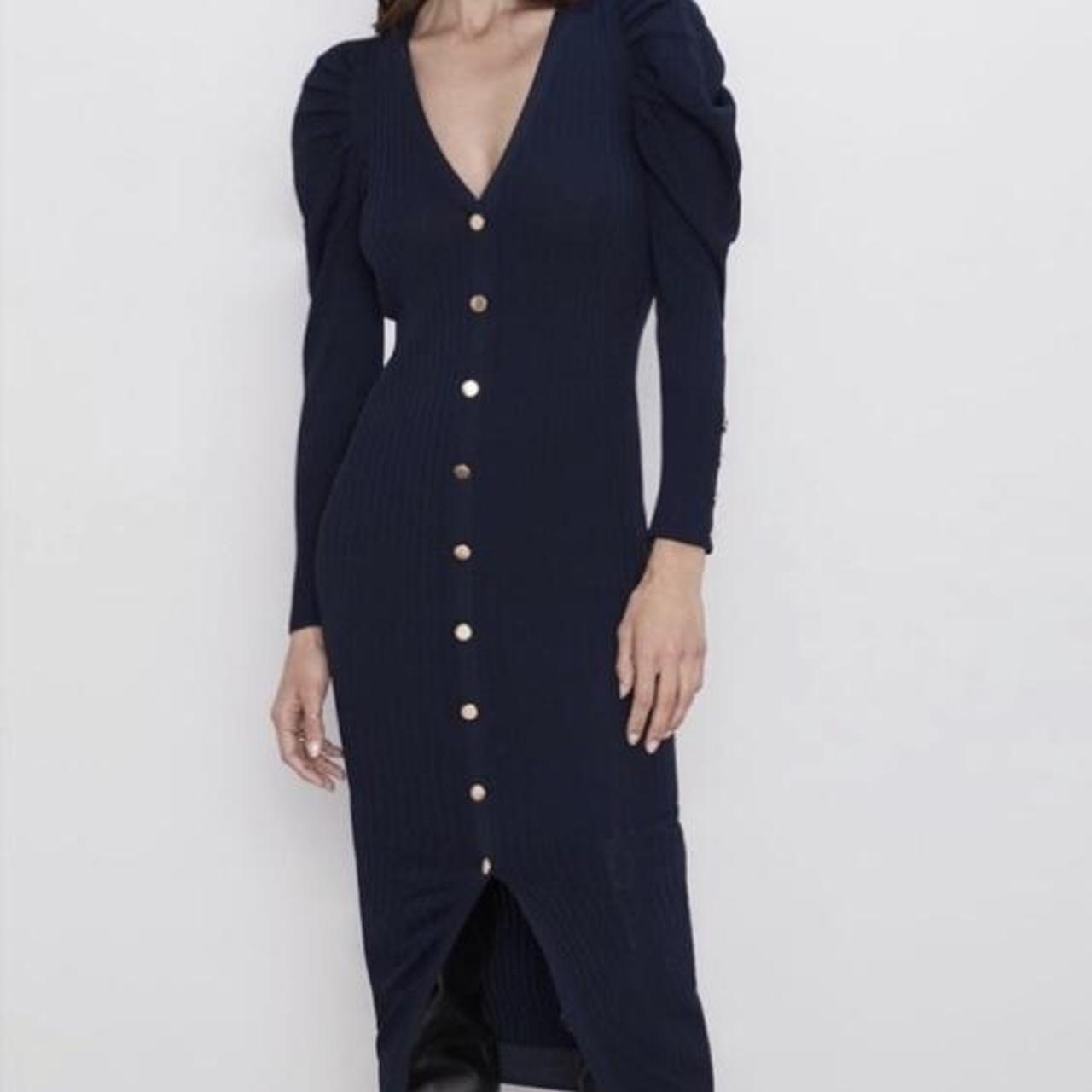 zara navy midi dress