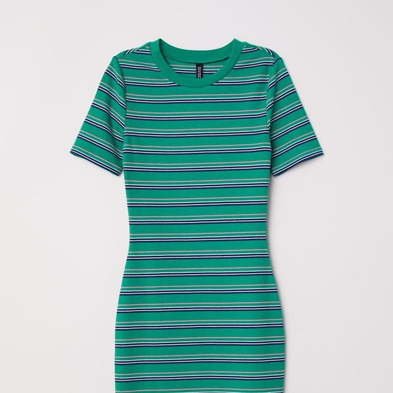 H&m green striped dress best sale