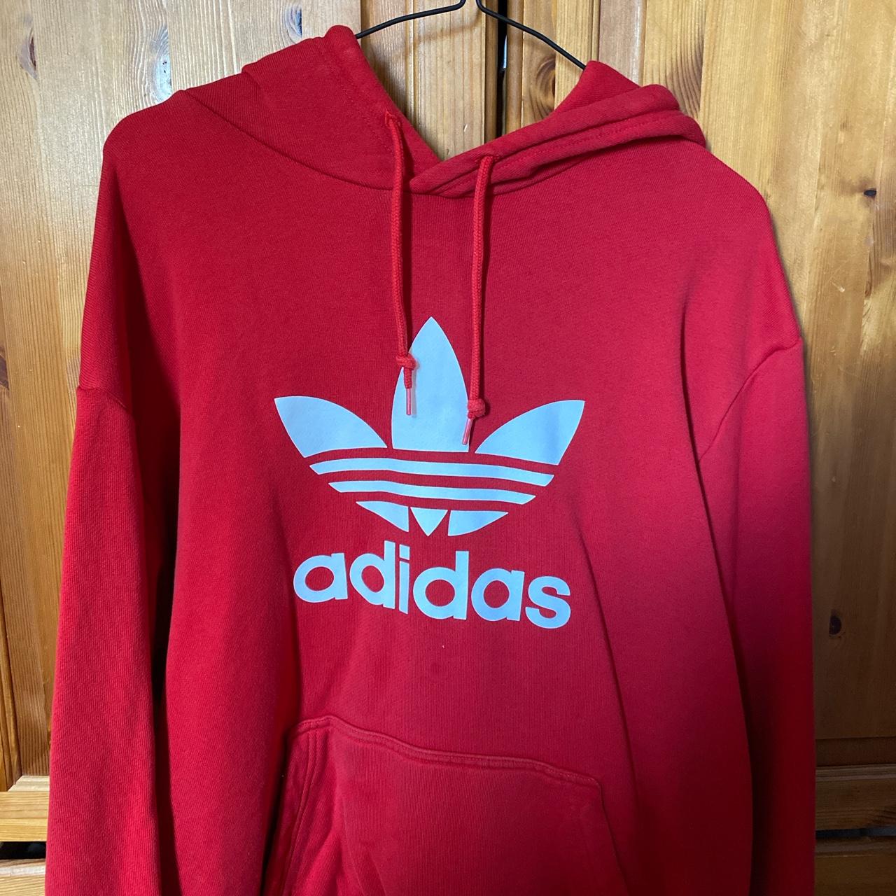 Large Adidas originals large trefoil hoodie in red... - Depop