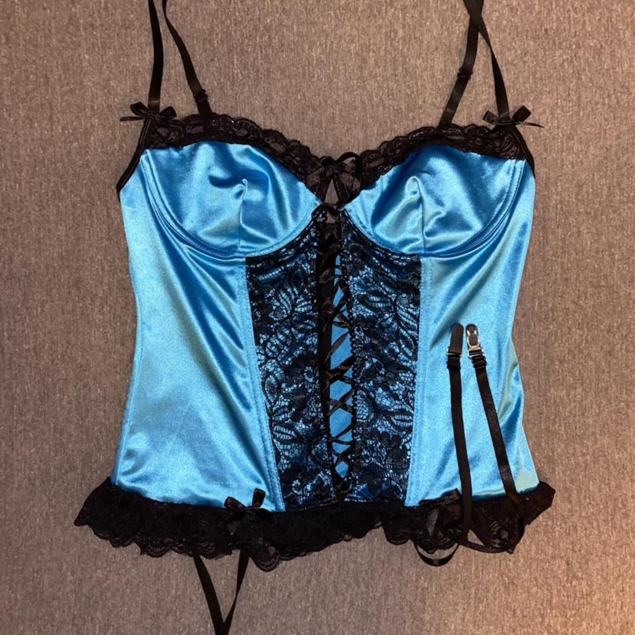 Y2k Blue Satin Lingerie Bustier Corset Top Laces Depop