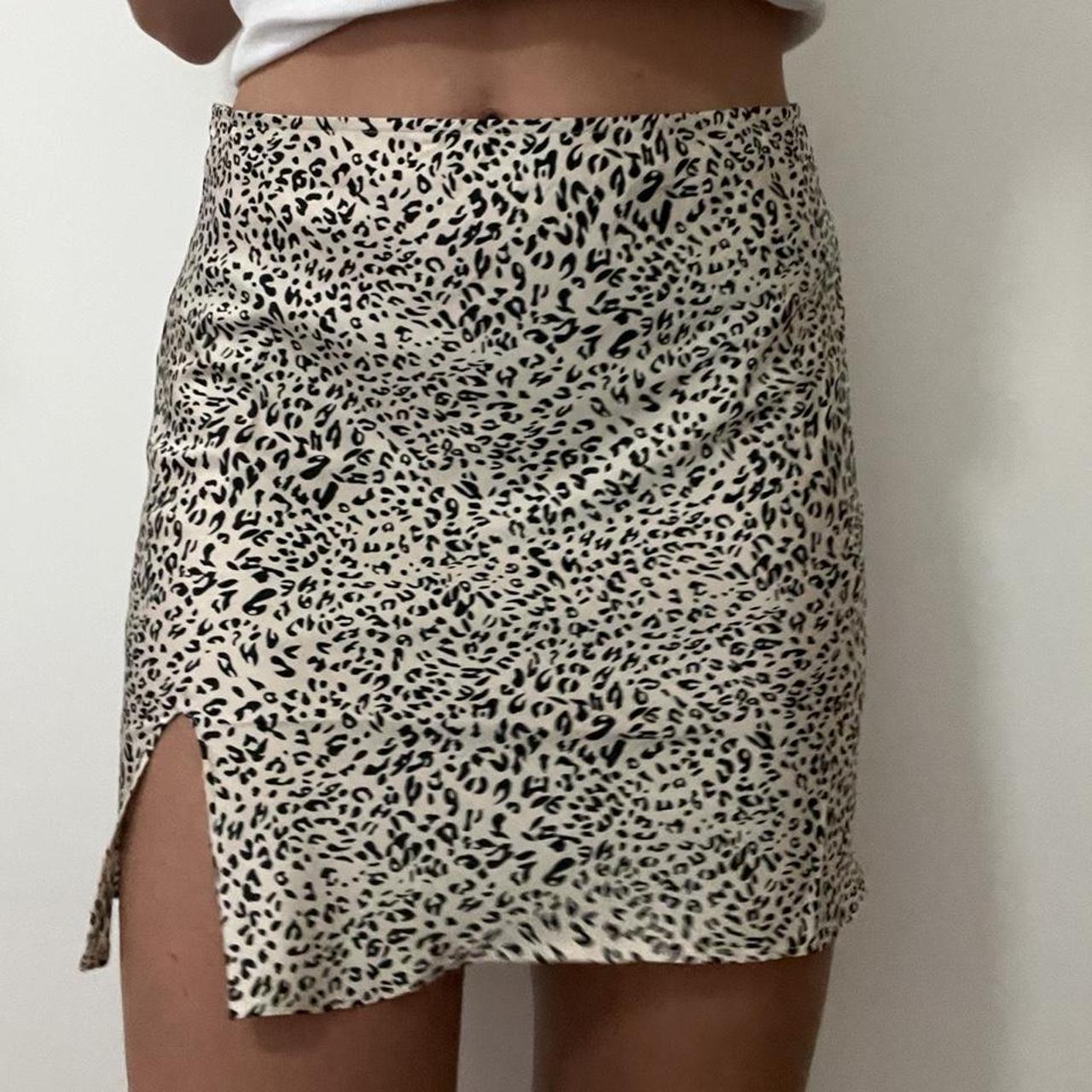 cheetah print mini skirt size 12 worn twice super... - Depop