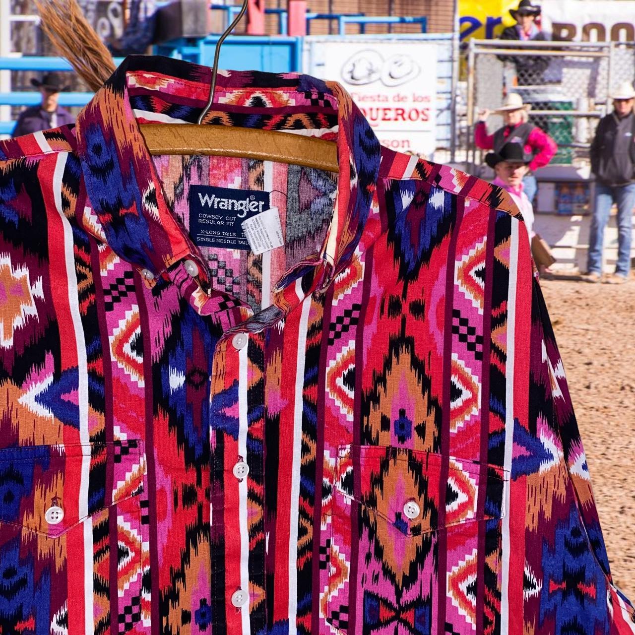 Wrangler Men's Pink and Navy Shirt Depop