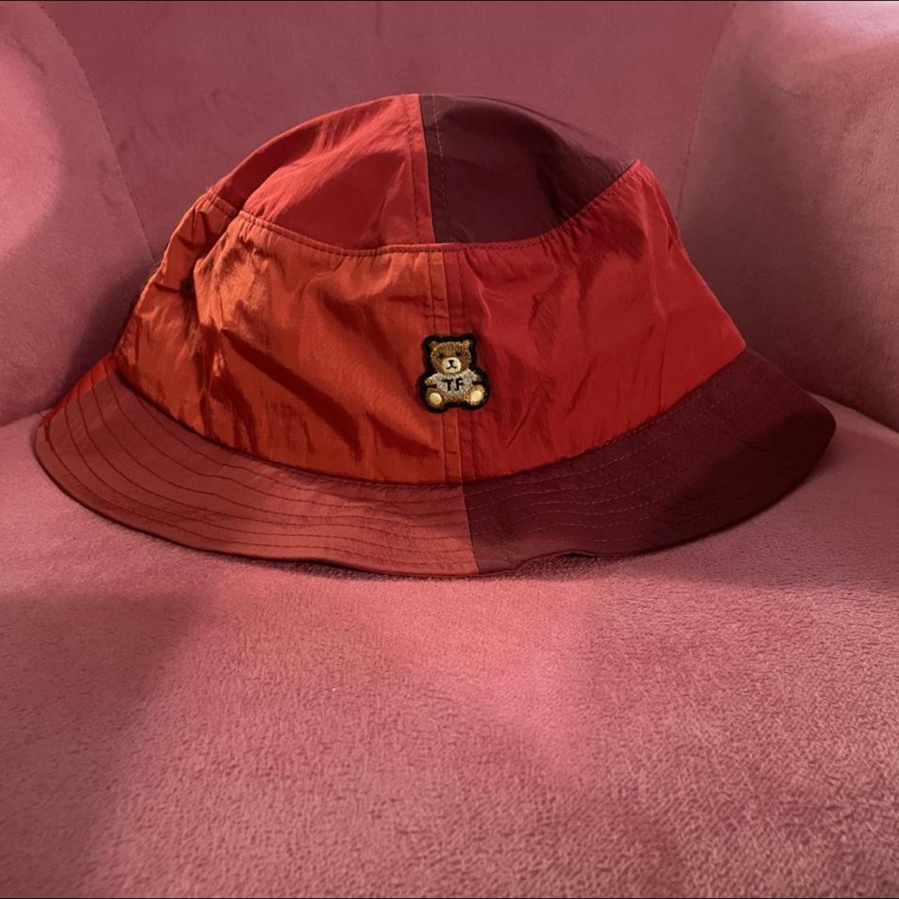 Red patchwork rain resistant bucket hat by Teddy... - Depop