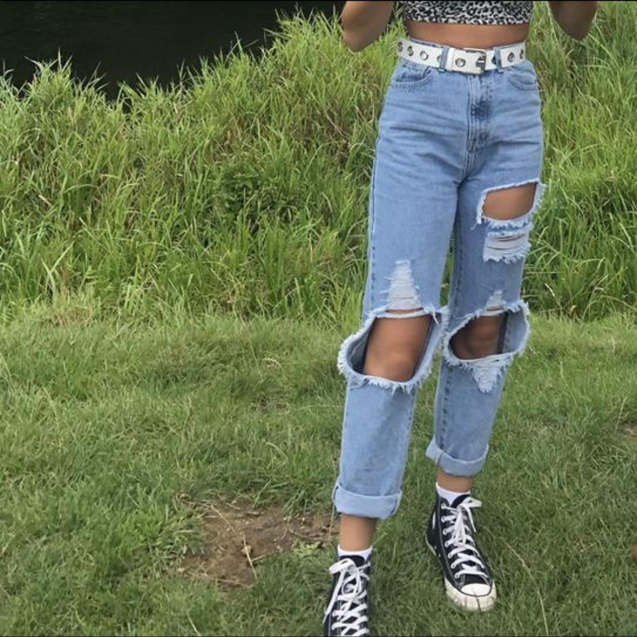 Pretty Little Thing Ripped Straight Leg Jeans Size... - Depop