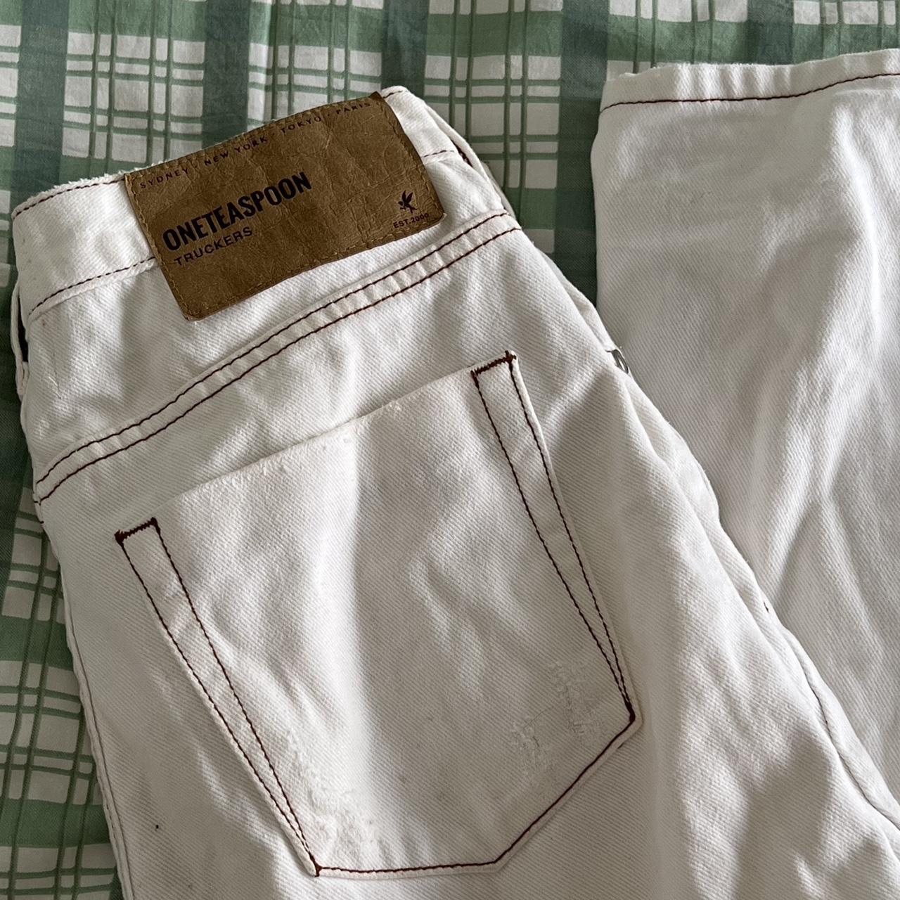 One Teaspoon white jeans with exposed brown... - Depop