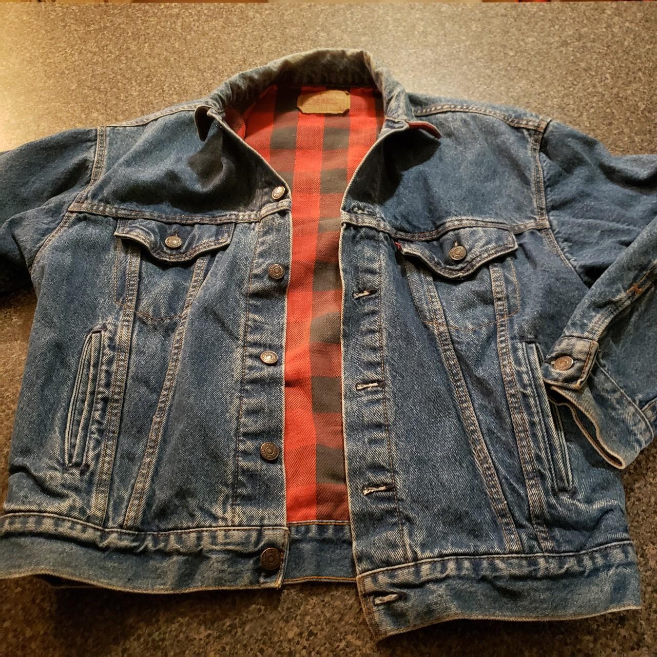 Levis vintage 80's flannel lined trucker denim jean... Depop